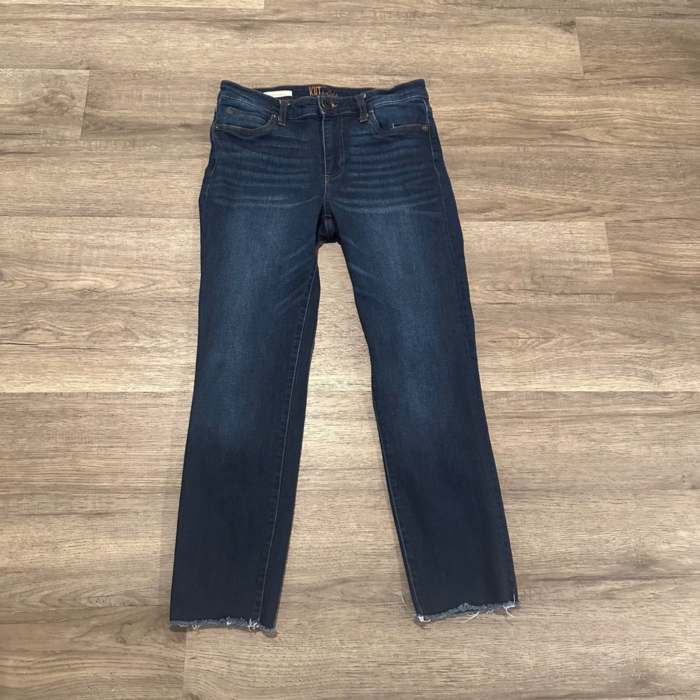 KUT from the Kloth Katy Ankle Straight Leg Jeans Raw Hem Dark Wash Size 4